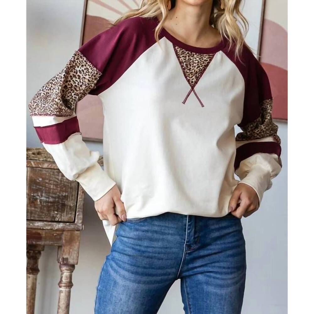 NEW 7TH RAY animal print color block top in white multi